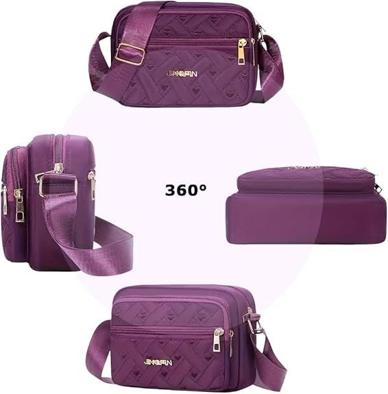 Quilted Crossbody Bags for Women - Oxford Cloth Multi-Layer Shoulder Handbag with Wide Strap -Casual Embroidery Business Bag