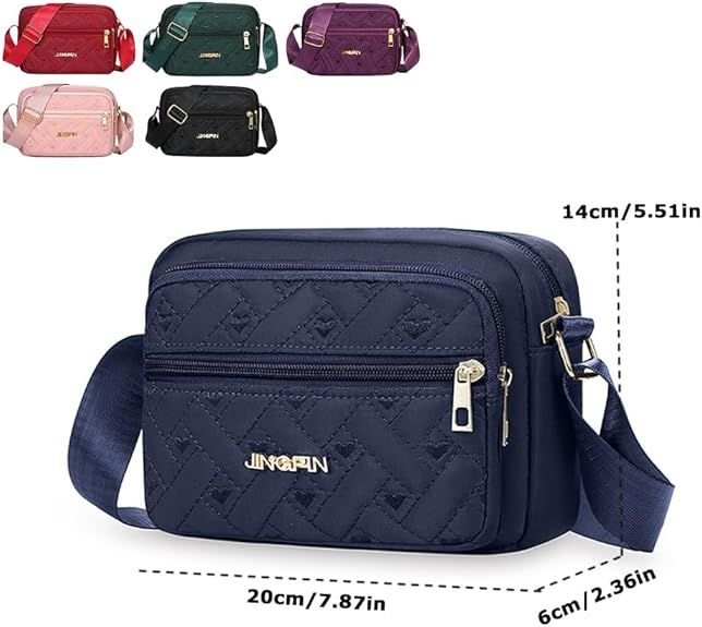 Quilted Crossbody Bags for Women - Oxford Cloth Multi-Layer Shoulder Handbag with Wide Strap -Casual Embroidery Business Bag