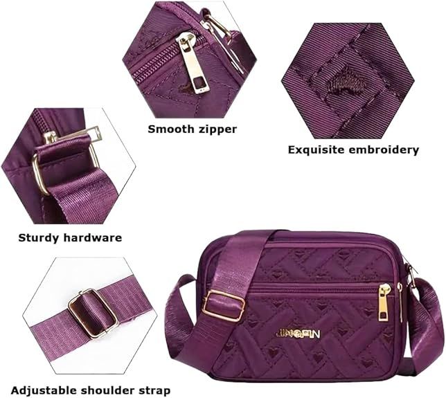Quilted Crossbody Bags for Women - Oxford Cloth Multi-Layer Shoulder Handbag with Wide Strap -Casual Embroidery Business Bag