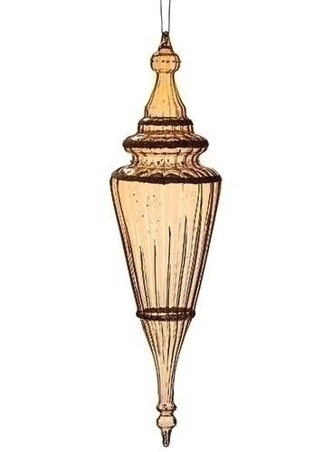 Golden Glass Finial Ornament  With Glitter Trim