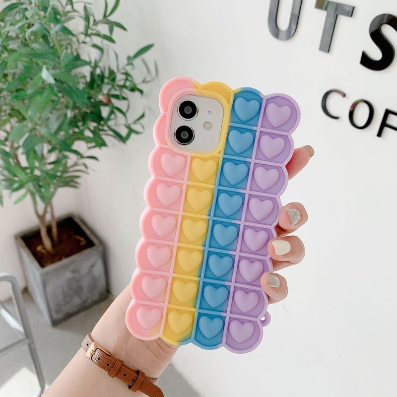 Rainbow Love Bubble is applicable to iPhone12 12 decompression mobile phone case. The pioneer XR pinch decompression protective sleeve is soft