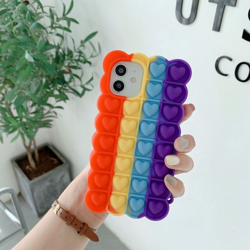 Rainbow Love Bubble is applicable to iPhone12 12 decompression mobile phone case. The pioneer XR pinch decompression protective sleeve is soft