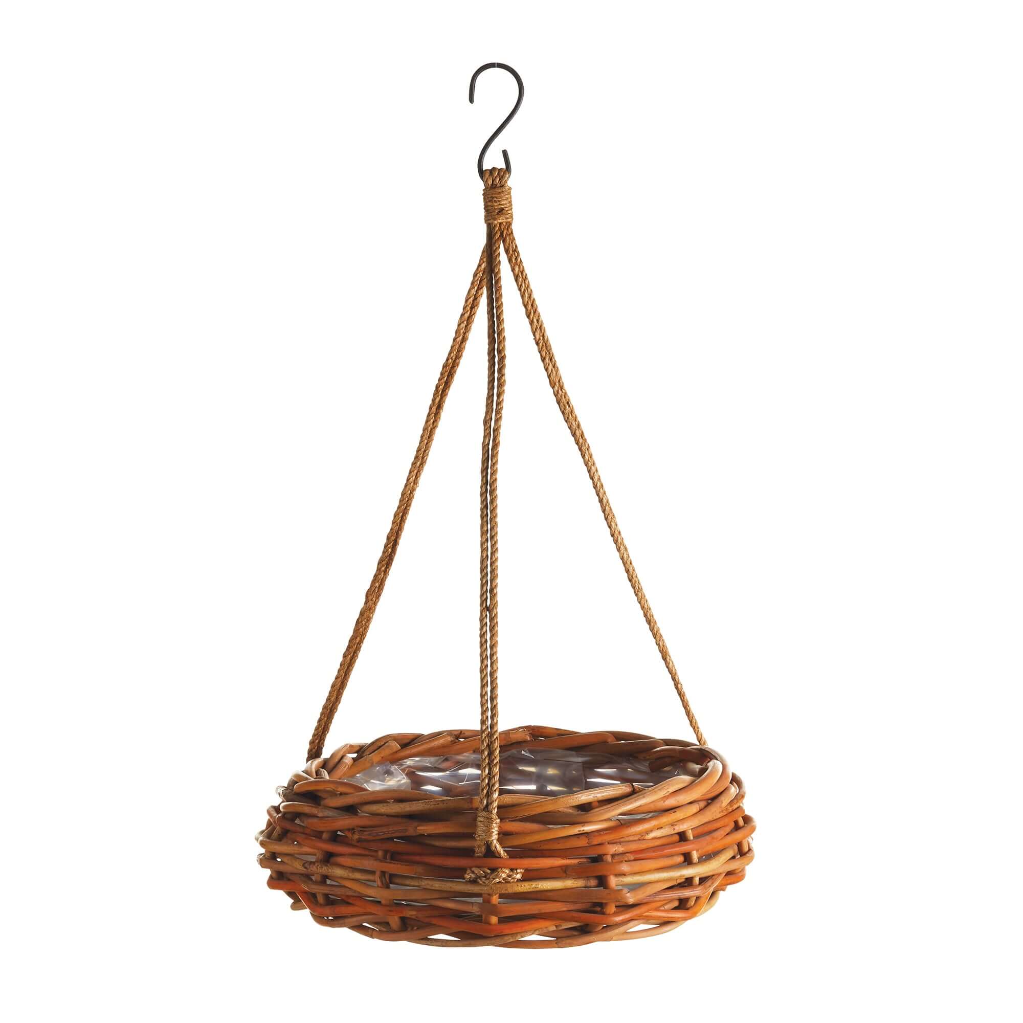 Vintage Rattan Hanging Basket with Metal Hook