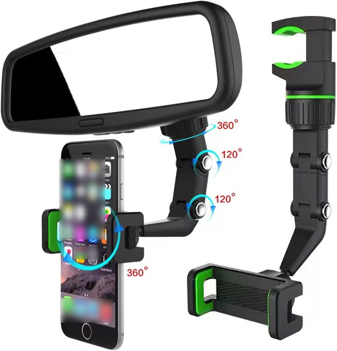 Rearview Mirror Phone Holder, Multi-Function Adjustable 360° Universal Holder, 360 Degree Car PhoneHolder Rearview Mirror,Rotato Grip Cell PhoneHolder,Multi-Function Universal Adjustable (2)