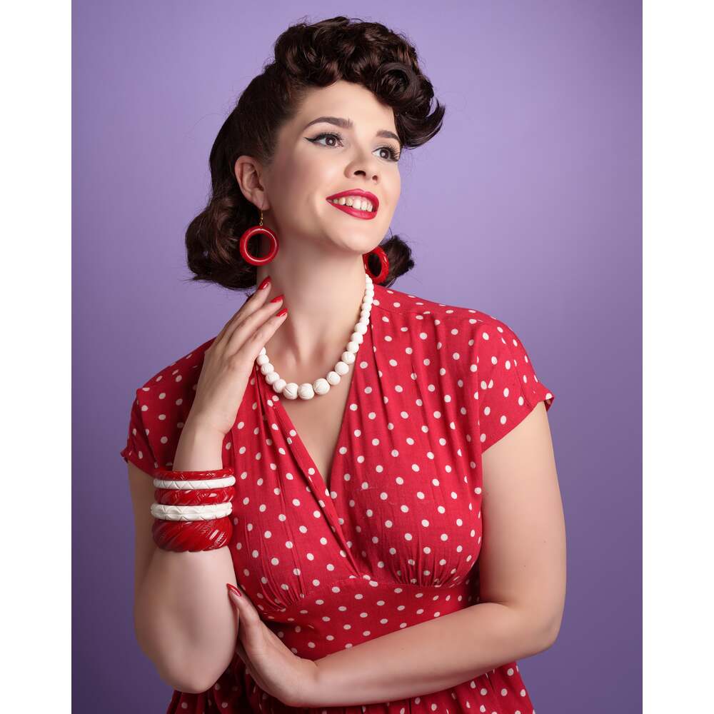 Red Heavy Carve Drop Hoop Earrings by Splendette