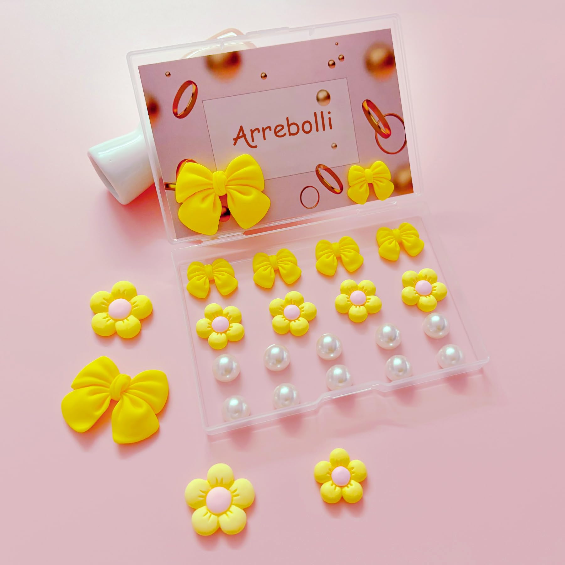 Resin Pink Bow Shoe Charms for Girls, 24Pcs Cute Flower Accessories for Clog Sandals, Pearl Decoration for Women, DIY Party Favor