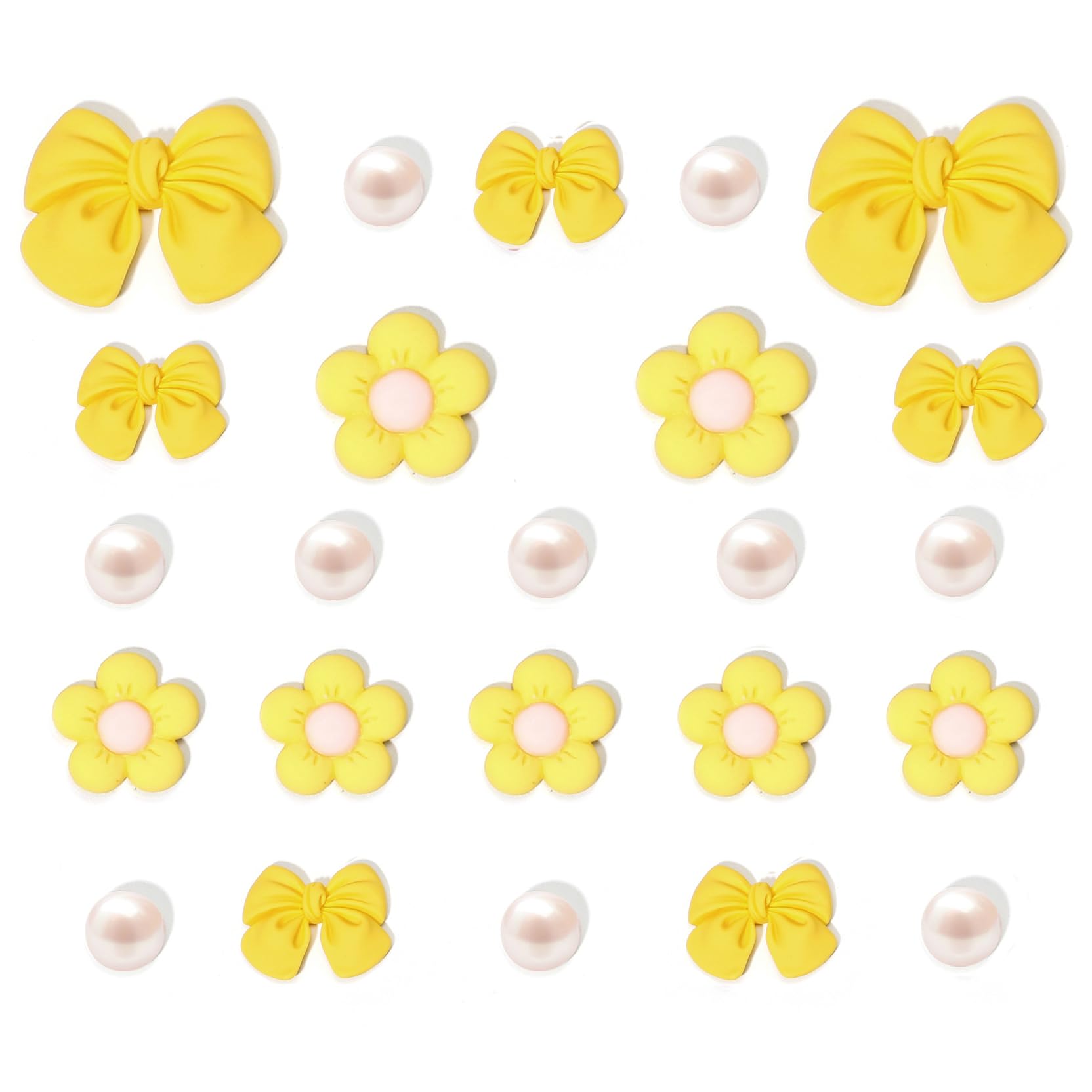 Resin Pink Bow Shoe Charms for Girls, 24Pcs Cute Flower Accessories for Clog Sandals, Pearl Decoration for Women, DIY Party Favor