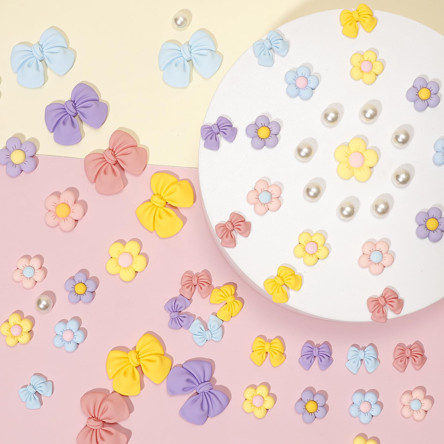 Resin Pink Bow Shoe Charms for Girls, 24Pcs Cute Flower Accessories for Clog Sandals, Pearl Decoration for Women, DIY Party Favor