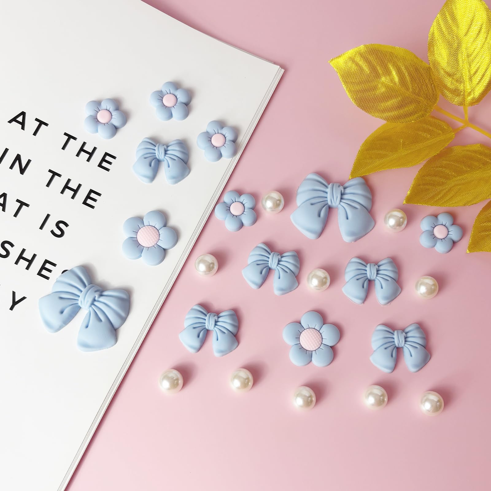 Resin Pink Bow Shoe Charms for Girls, 24Pcs Cute Flower Accessories for Clog Sandals, Pearl Decoration for Women, DIY Party Favor