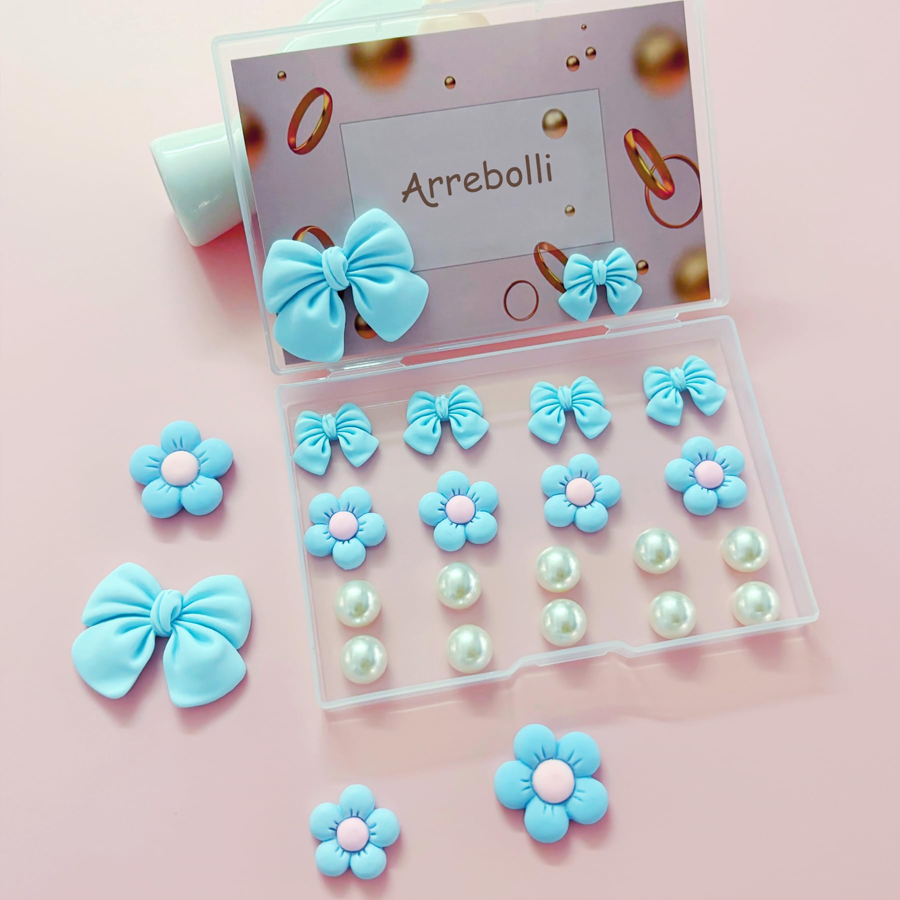 Resin Pink Bow Shoe Charms for Girls, 24Pcs Cute Flower Accessories for Clog Sandals, Pearl Decoration for Women, DIY Party Favor