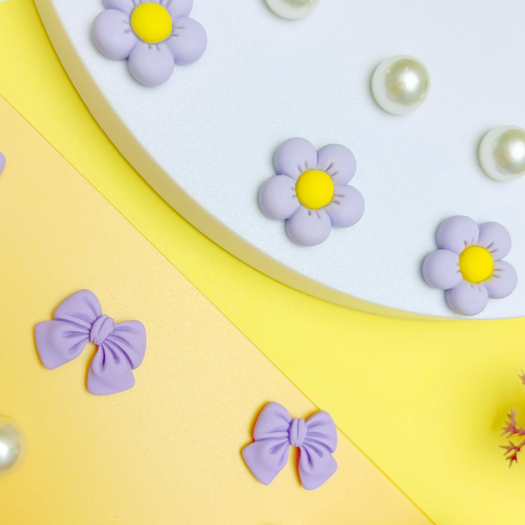 Resin Pink Bow Shoe Charms for Girls, 24Pcs Cute Flower Accessories for Clog Sandals, Pearl Decoration for Women, DIY Party Favor