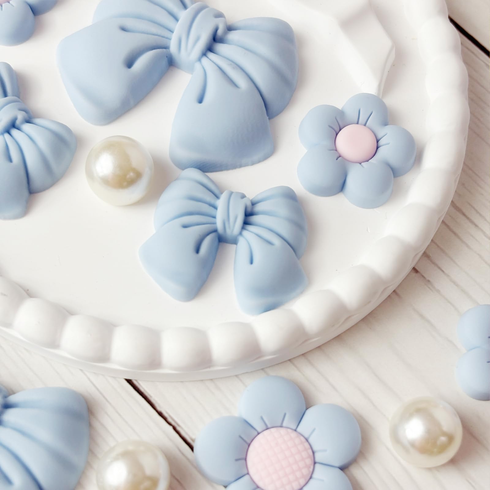 Resin Pink Bow Shoe Charms for Girls, 24Pcs Cute Flower Accessories for Clog Sandals, Pearl Decoration for Women, DIY Party Favor