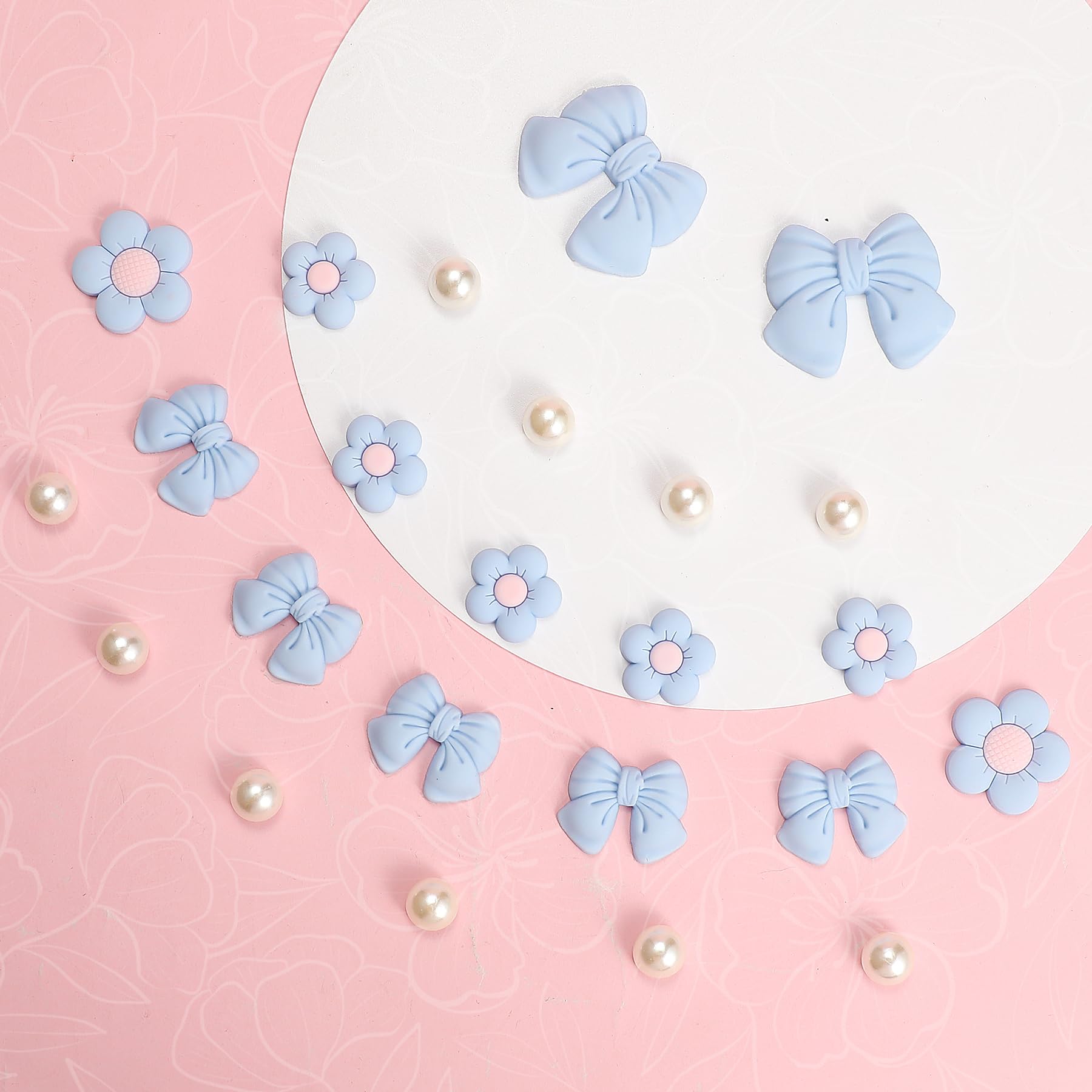 Resin Pink Bow Shoe Charms for Girls, 24Pcs Cute Flower Accessories for Clog Sandals, Pearl Decoration for Women, DIY Party Favor