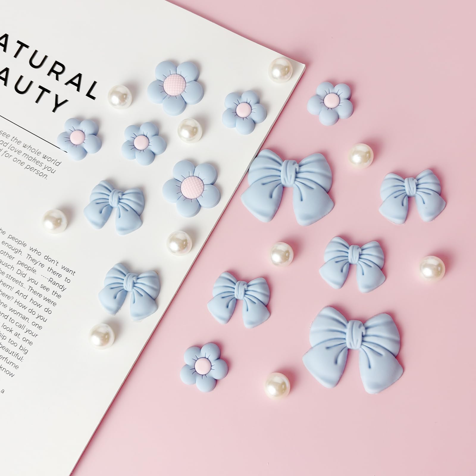 Resin Pink Bow Shoe Charms for Girls, 24Pcs Cute Flower Accessories for Clog Sandals, Pearl Decoration for Women, DIY Party Favor