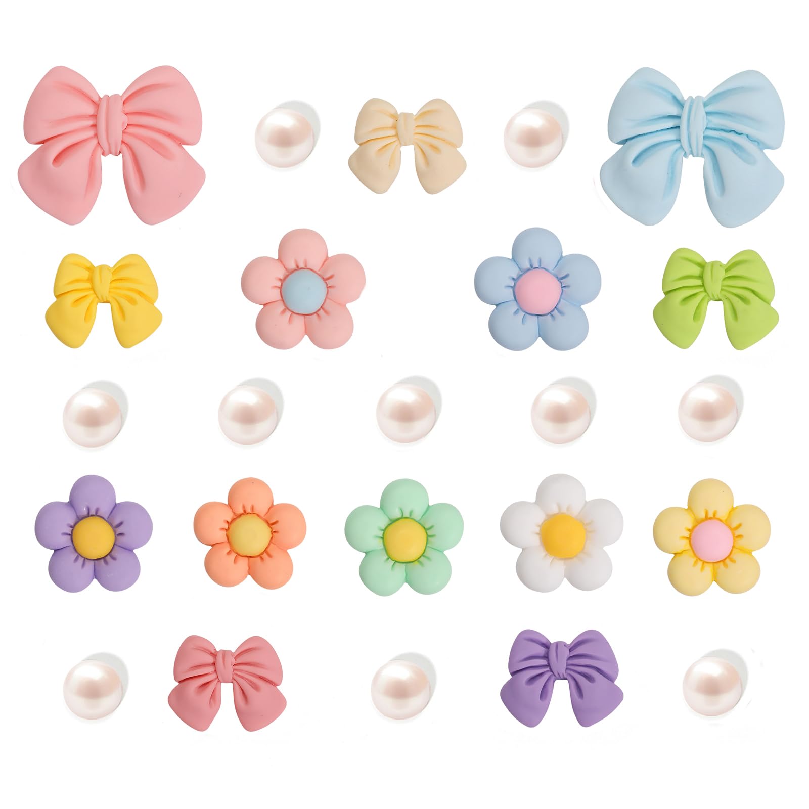 Resin Pink Bow Shoe Charms for Girls, 24Pcs Cute Flower Accessories for Clog Sandals, Pearl Decoration for Women, DIY Party Favor