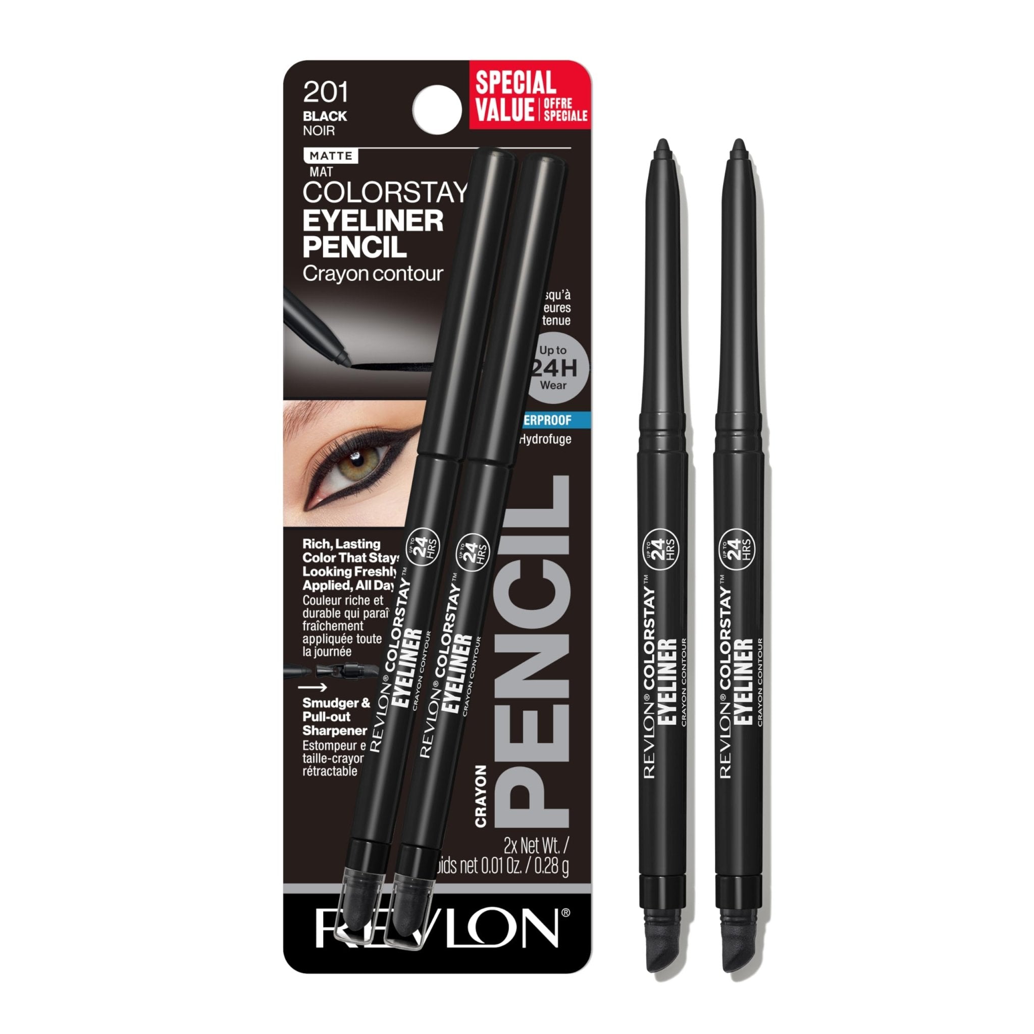 Revlon ColorStay Pencil Waterproof Eyeliner, Smudge-Proof, Eye Makeup with Built-In Sharpener, 202 Black Brown, 0.01 oz