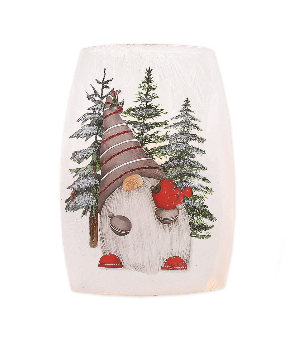 Gnomes Lighted Vase - 5.5 inch - Herb with a Cardinal