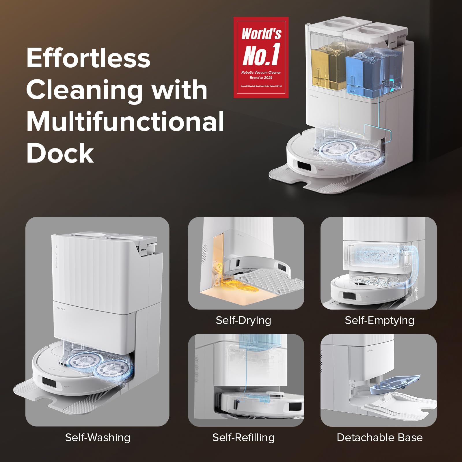 roborock Qrevo Series Robot Vacuum and Mop, 8000Pa Suction, Upgraded from Qrevo S, Anti-Tangle Brushes, Smart Obstacle Avoidance, Auto Mop Washing, All-in-One Dock, 200RPM Spinning Mops, Black(QV 35A)