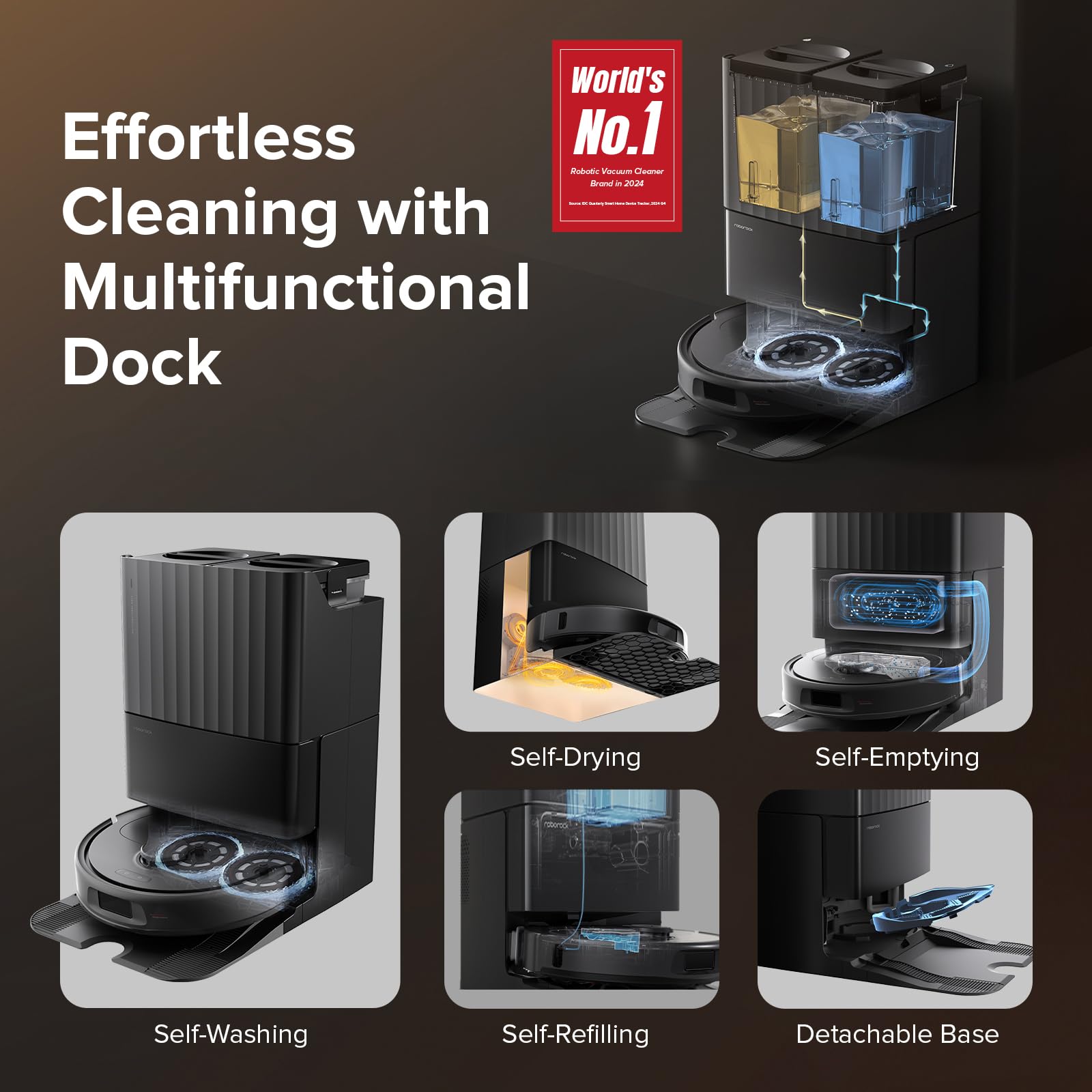 roborock Qrevo Series Robot Vacuum and Mop, 8000Pa Suction, Upgraded from Qrevo S, Anti-Tangle Brushes, Smart Obstacle Avoidance, Auto Mop Washing, All-in-One Dock, 200RPM Spinning Mops, Black(QV 35A)