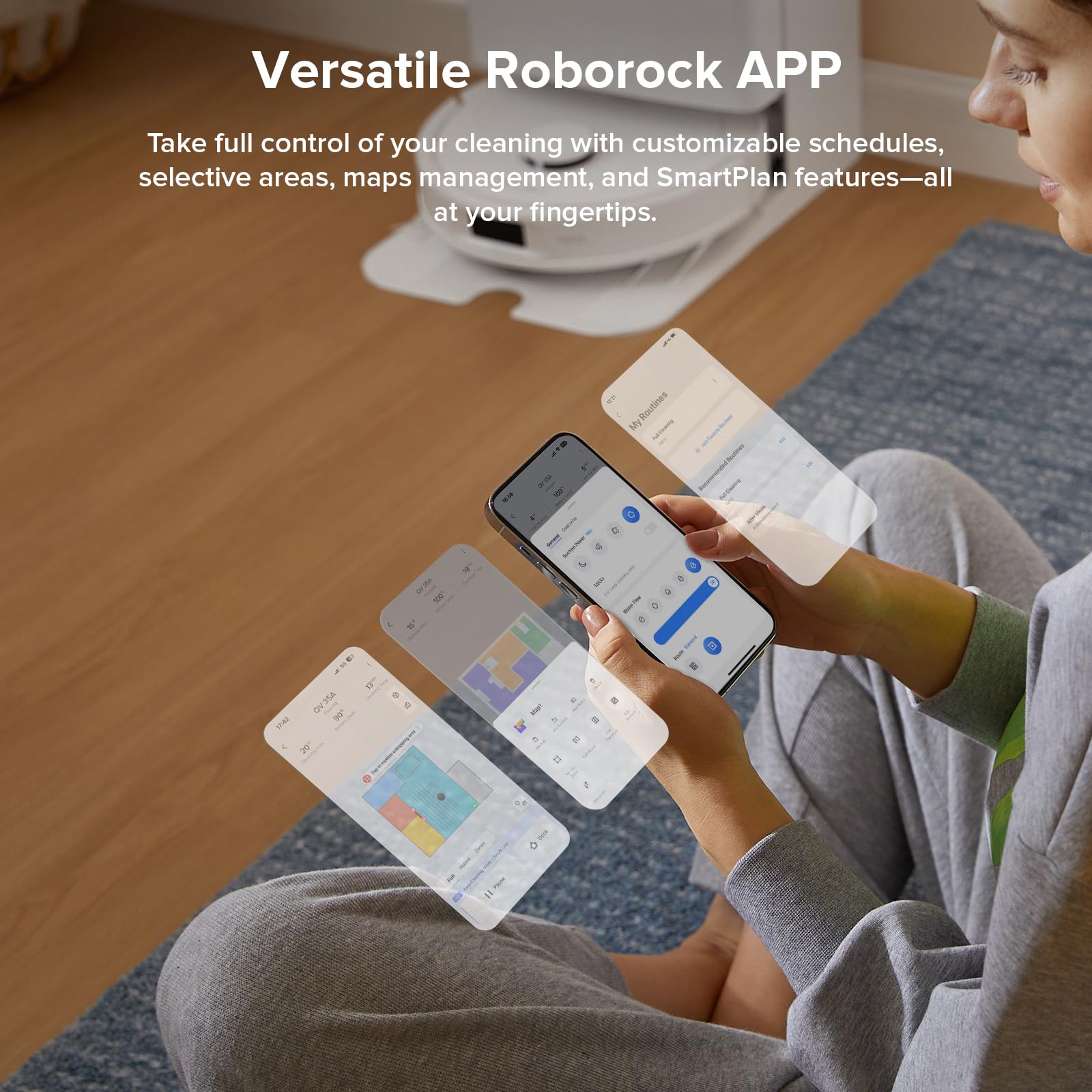 roborock Qrevo Series Robot Vacuum and Mop, 8000Pa Suction, Upgraded from Qrevo S, Anti-Tangle Brushes, Smart Obstacle Avoidance, Auto Mop Washing, All-in-One Dock, 200RPM Spinning Mops, Black(QV 35A)