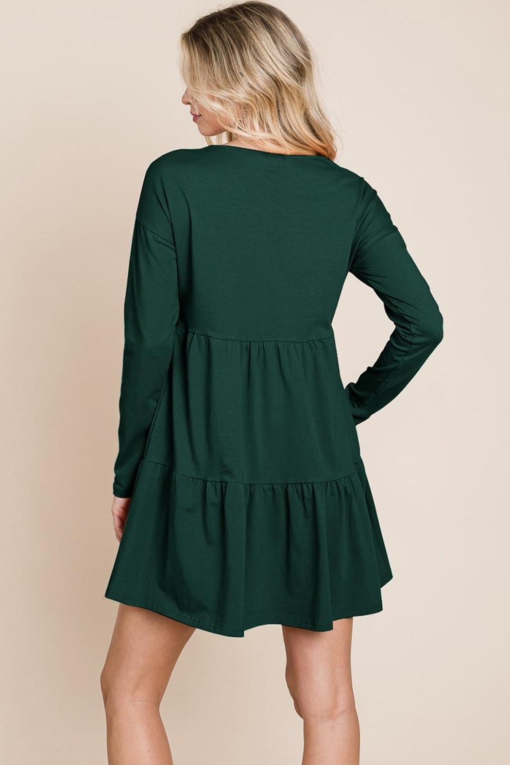 Button Front Long Sleeve Pleated Swing Dresses