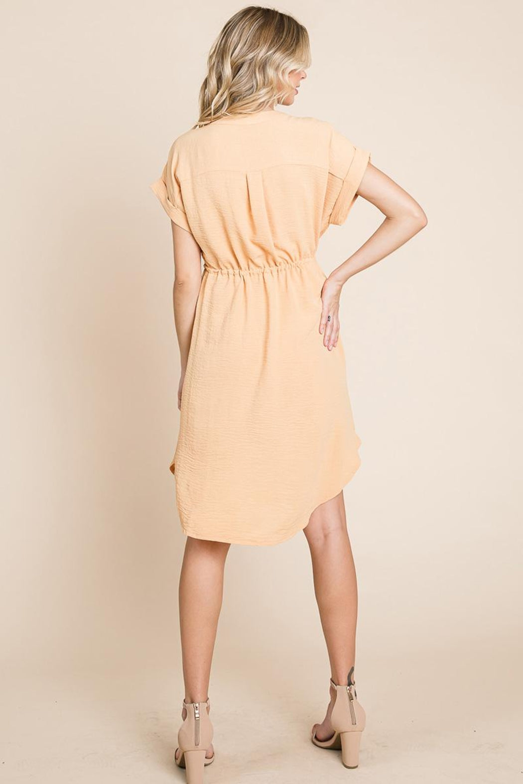 Button Up Tie Waist V Neck Shirt Dress