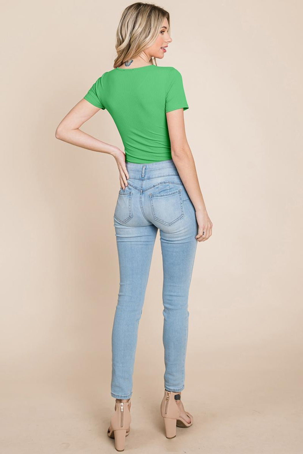 Short Sleeve Scoop Neck Ribbed Henley Bodysuit