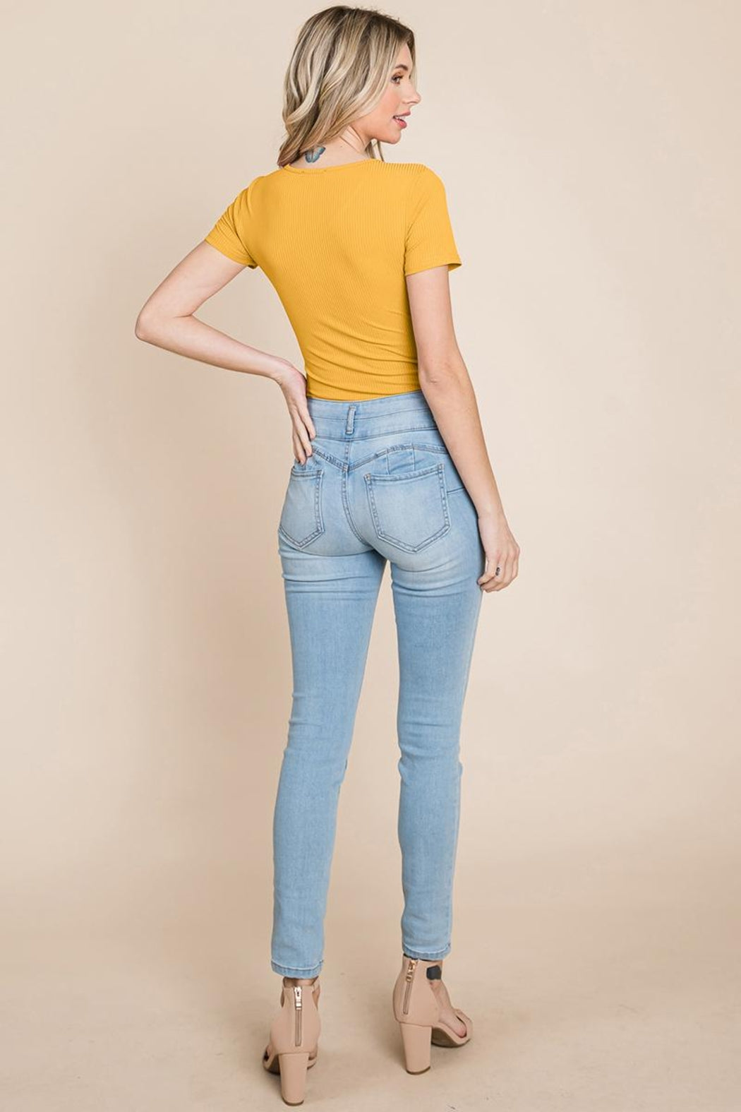 Short Sleeve Scoop Neck Ribbed Henley Bodysuit