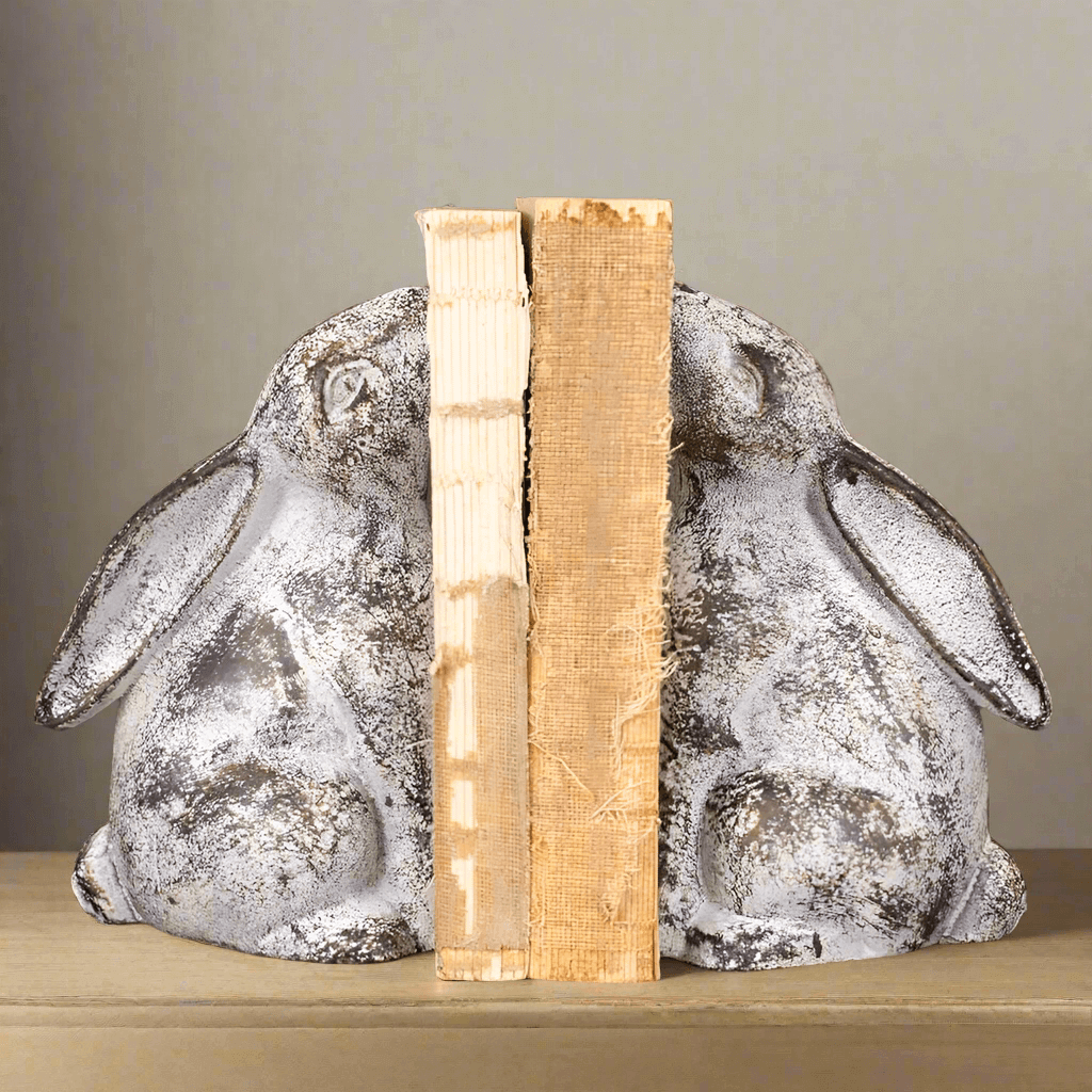 Rustic Cottagecore Cast Iron Bunny Rabbit Bookends