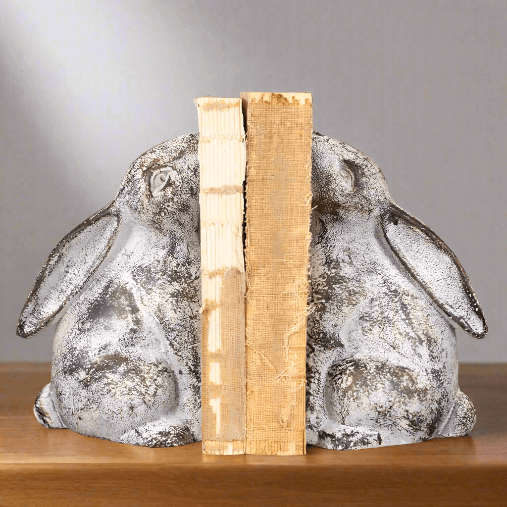 Rustic Cottagecore Cast Iron Bunny Rabbit Bookends