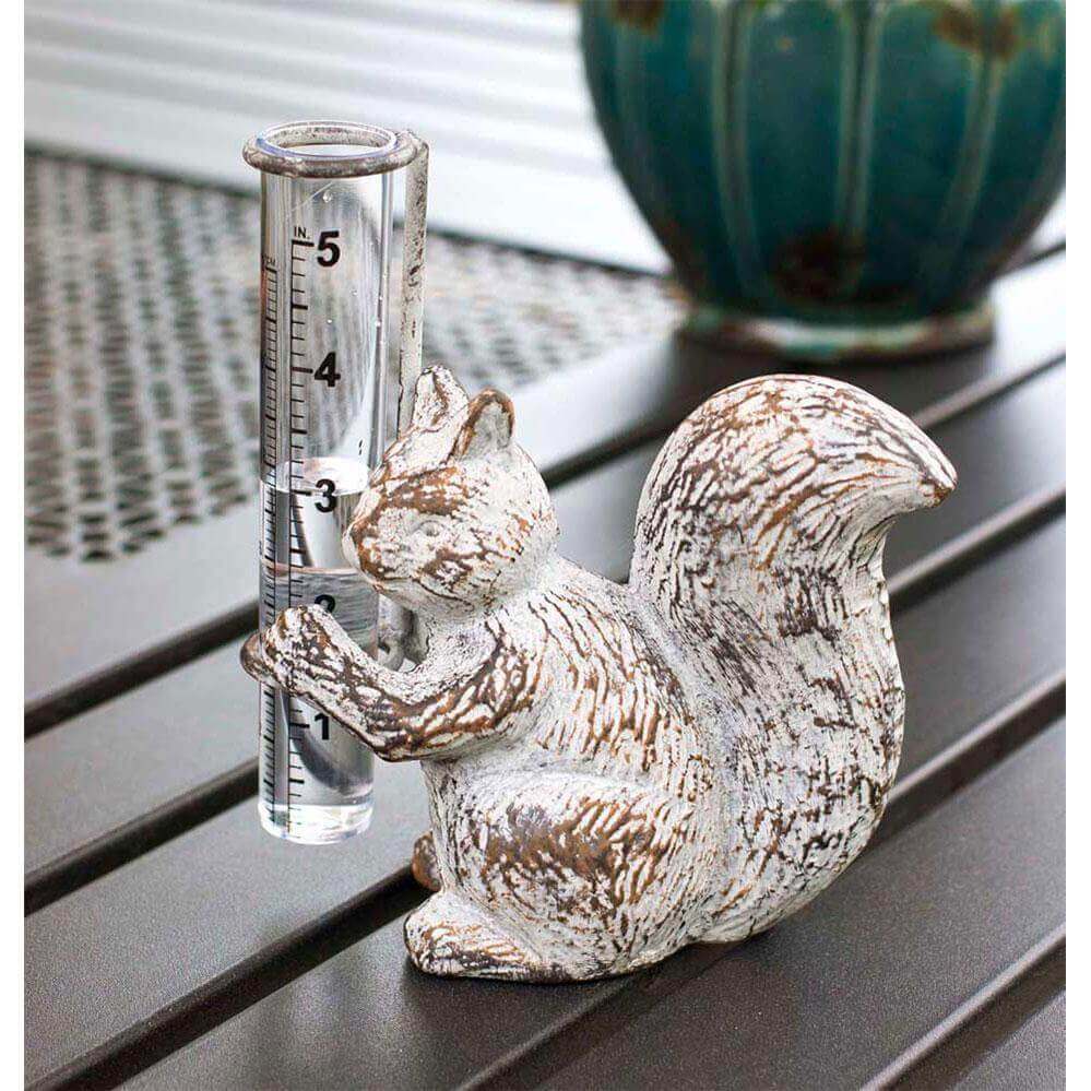Cottagecore Rustic Cast Iron Squirrel Rain Gauge