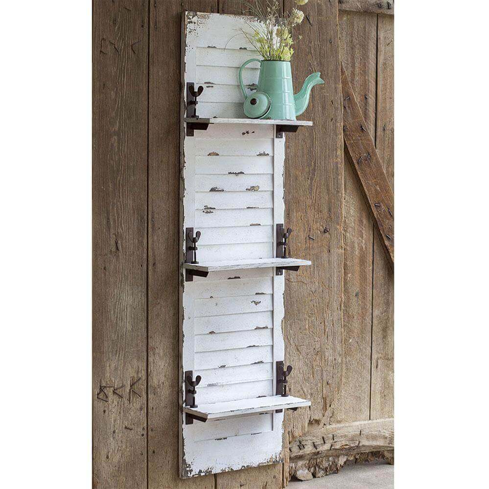 Cottagecore Rustic Wood Window Shutter Wall Shelf
