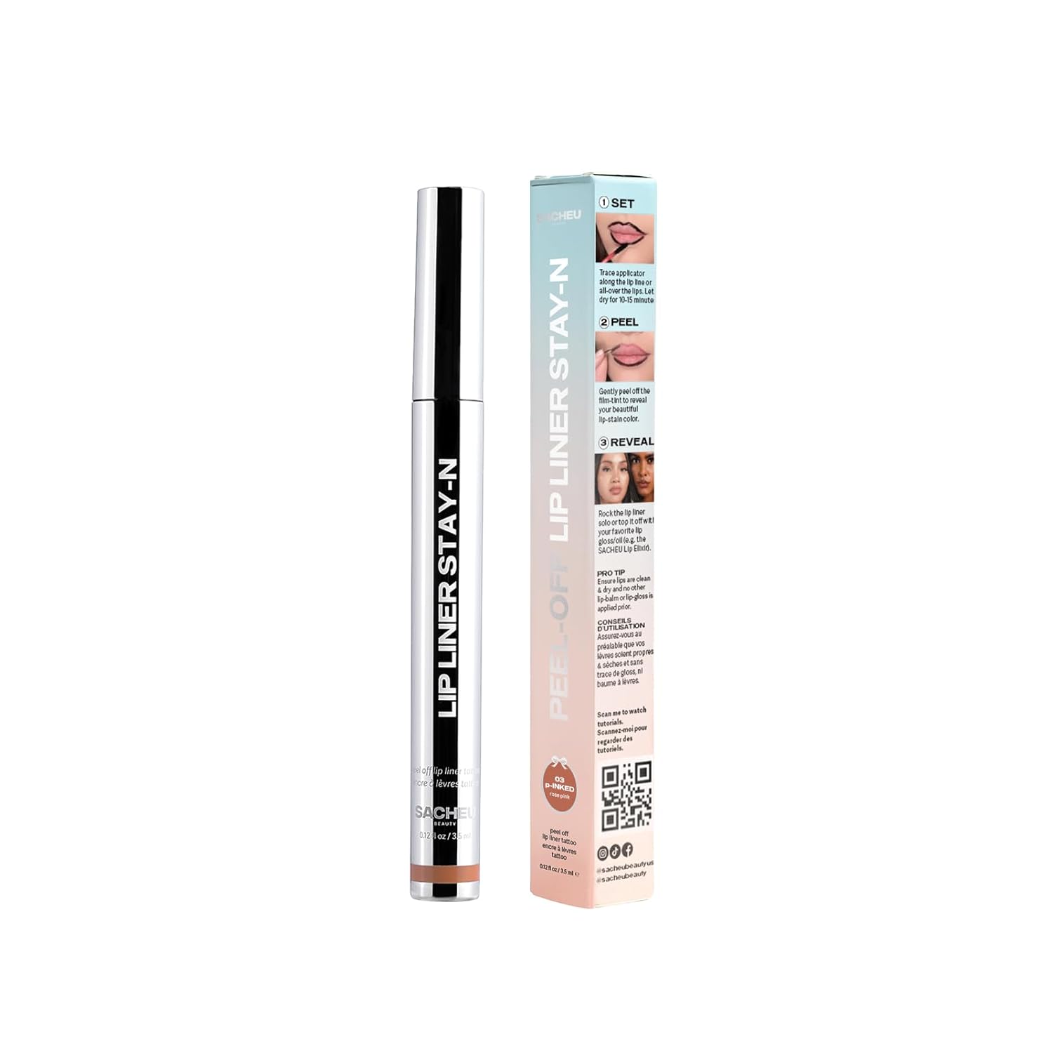 Sacheu Lip Liner STAY-N Peel Off Lip Stain — Long Lasting Matte Lip Tattoo Transfer Proof Lipstain Infused with Hyaluronic Acid & Vitamin E for All Skin Types — Vegan & Cruelty-Free, p-INKED
