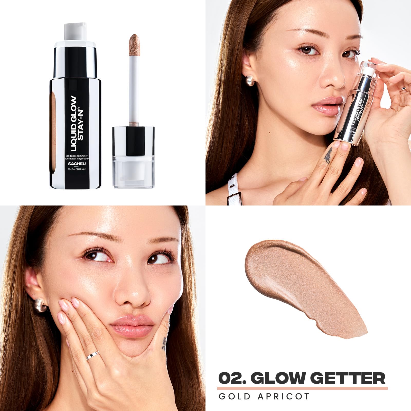 Sacheu Liquid Glow STAY-N Liquid Highlighter & Illuminator Makeup — 30ml Long Lasting Luminous Glow Lightweight Dewy Finish, Aura Glow