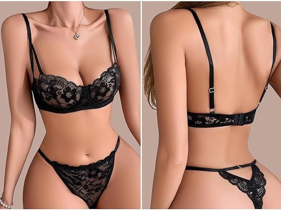 Sexy Floral Lace Lingerie for Women Sheer Bra and Panty Set with Underwire Soft Lace Push Up Lingerie Set