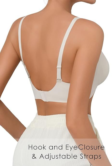 SHARICCA Pro Seamless Bra for women Deep V Neck WireFree Bra Adjustable Strap Comfort Sleep Bra Removable Padded Bralette