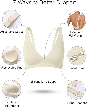 SHARICCA Pro Seamless Bra for women Deep V Neck WireFree Bra Adjustable Strap Comfort Sleep Bra Removable Padded Bralette