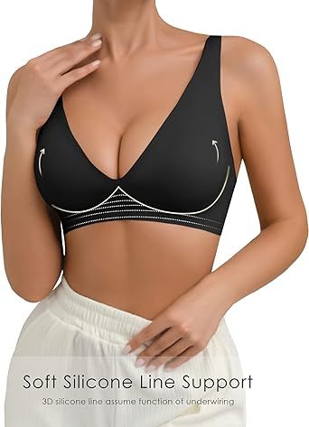 SHARICCA Pro Seamless Bra for women Deep V Neck WireFree Bra Adjustable Strap Comfort Sleep Bra Removable Padded Bralette