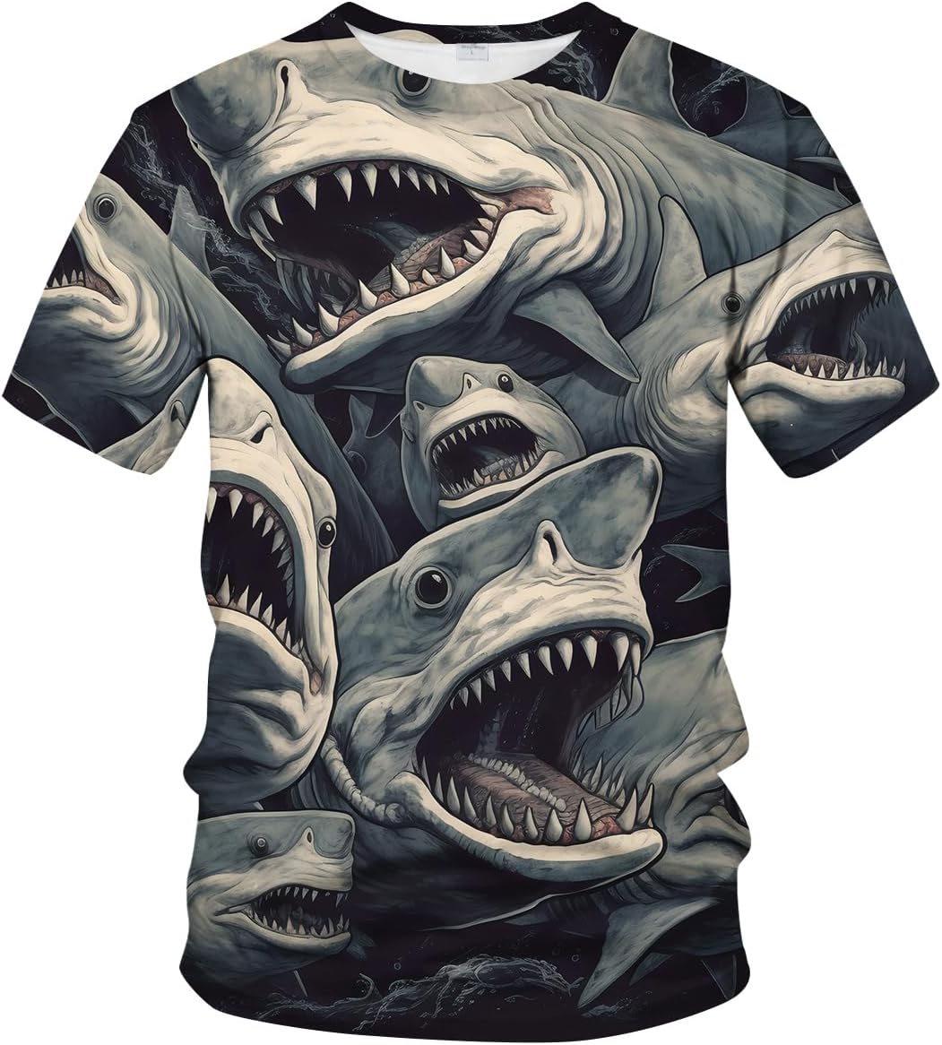 Shark Attack Shirt for Men Women 3D Shark Graphic T-Shirts Animal Short Sleeve Casual Tees