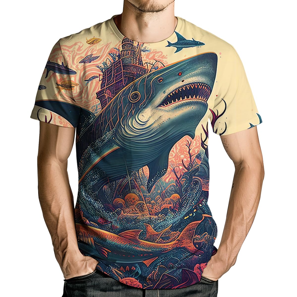 Shark Attack Shirt for Men Women 3D Shark Graphic T-Shirts Animal Short Sleeve Casual Tees