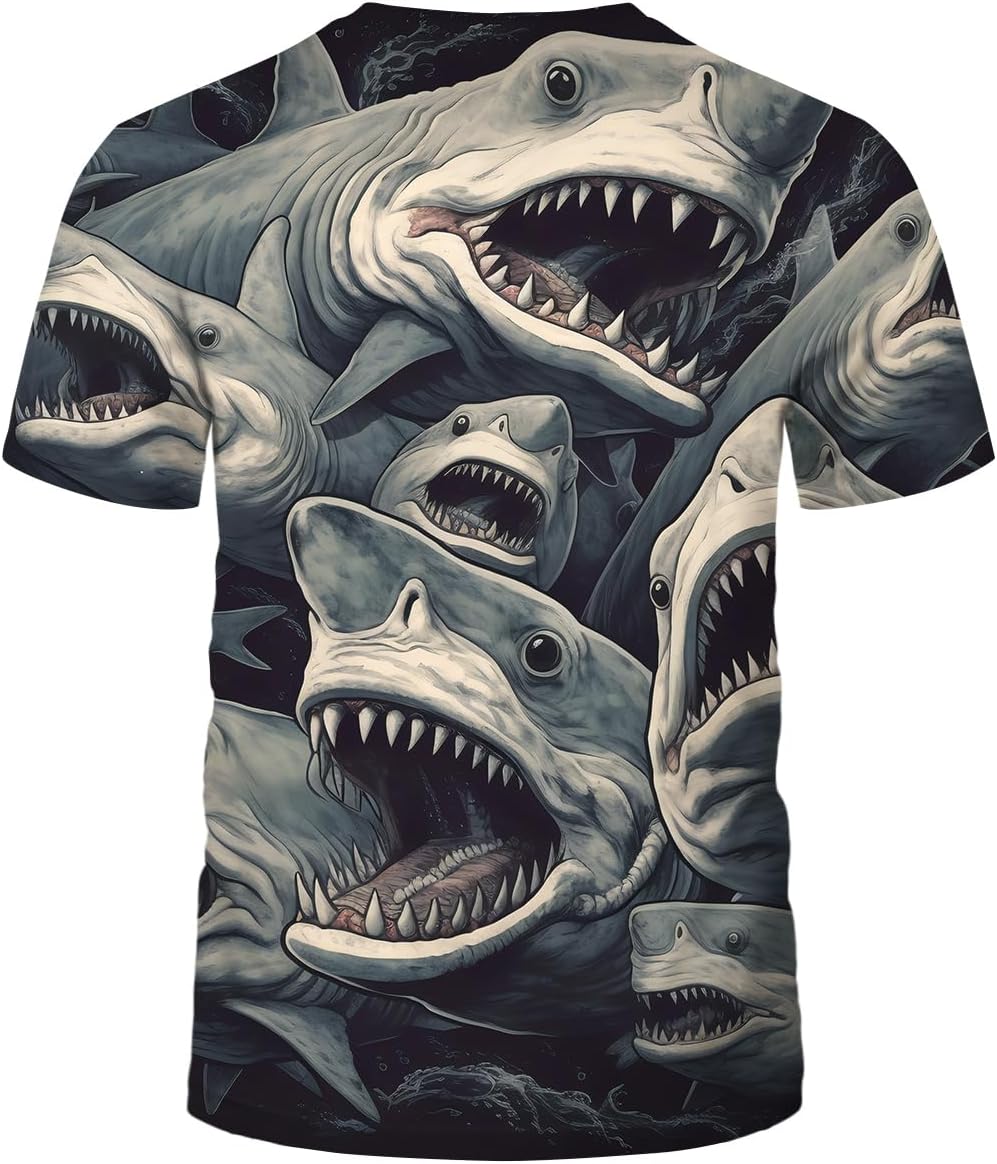 Shark Attack Shirt for Men Women 3D Shark Graphic T-Shirts Animal Short Sleeve Casual Tees