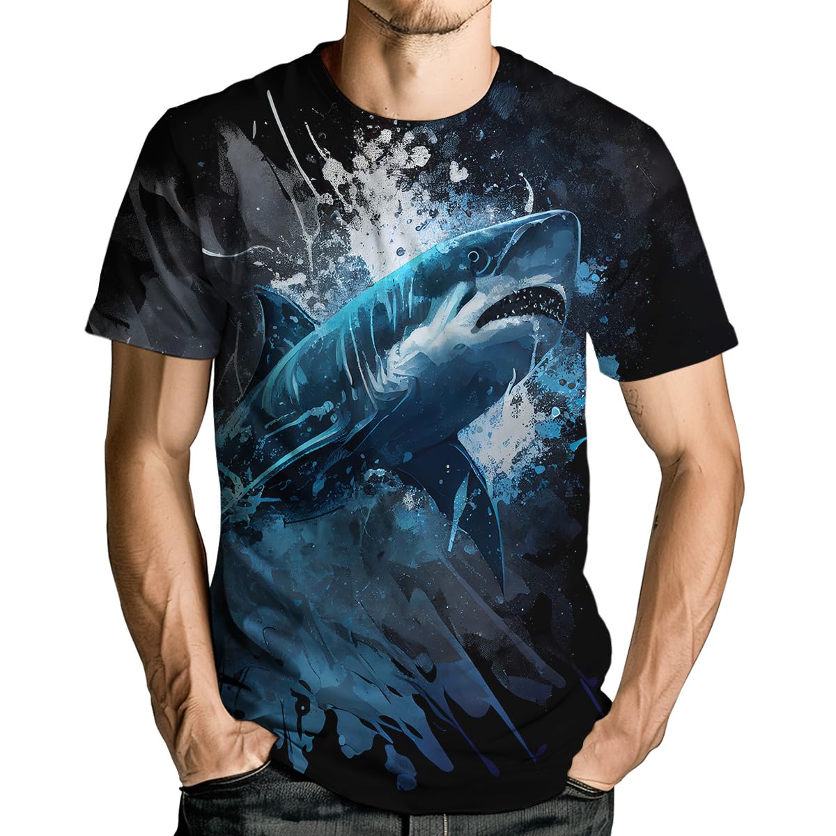 Shark Attack Shirt for Men Women 3D Shark Graphic T-Shirts Animal Short Sleeve Casual Tees