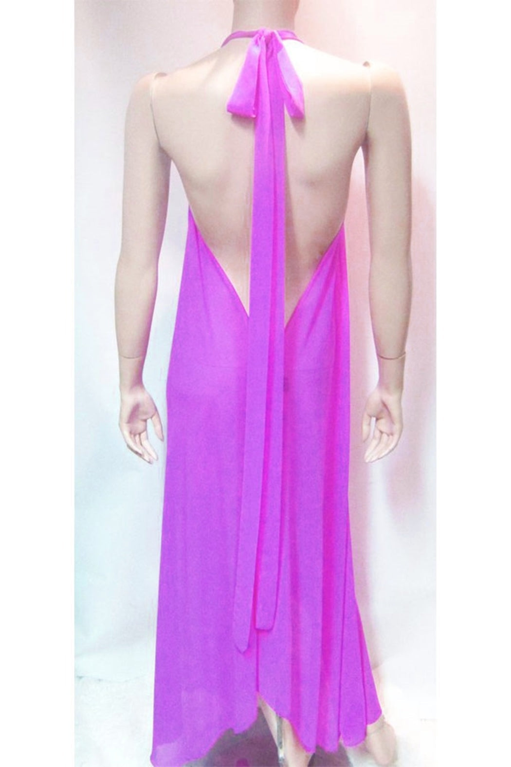 SHEER PURPLE HALTER DRESS