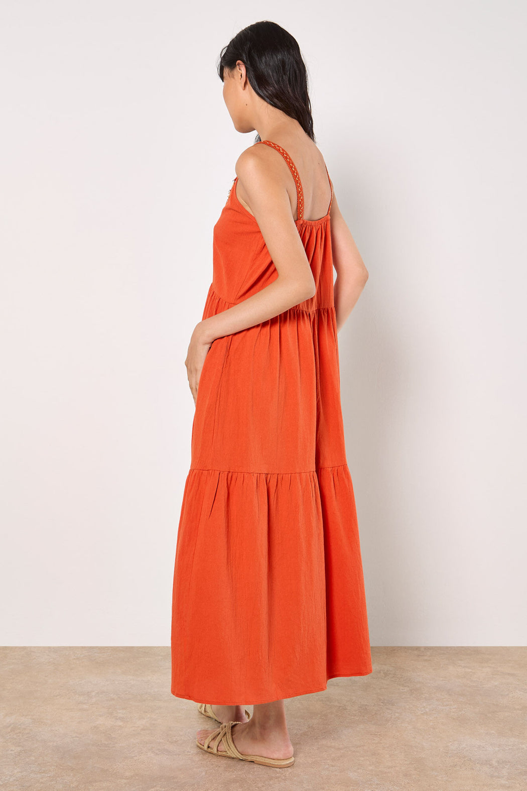 Shell Detail Tiered Midi Dress