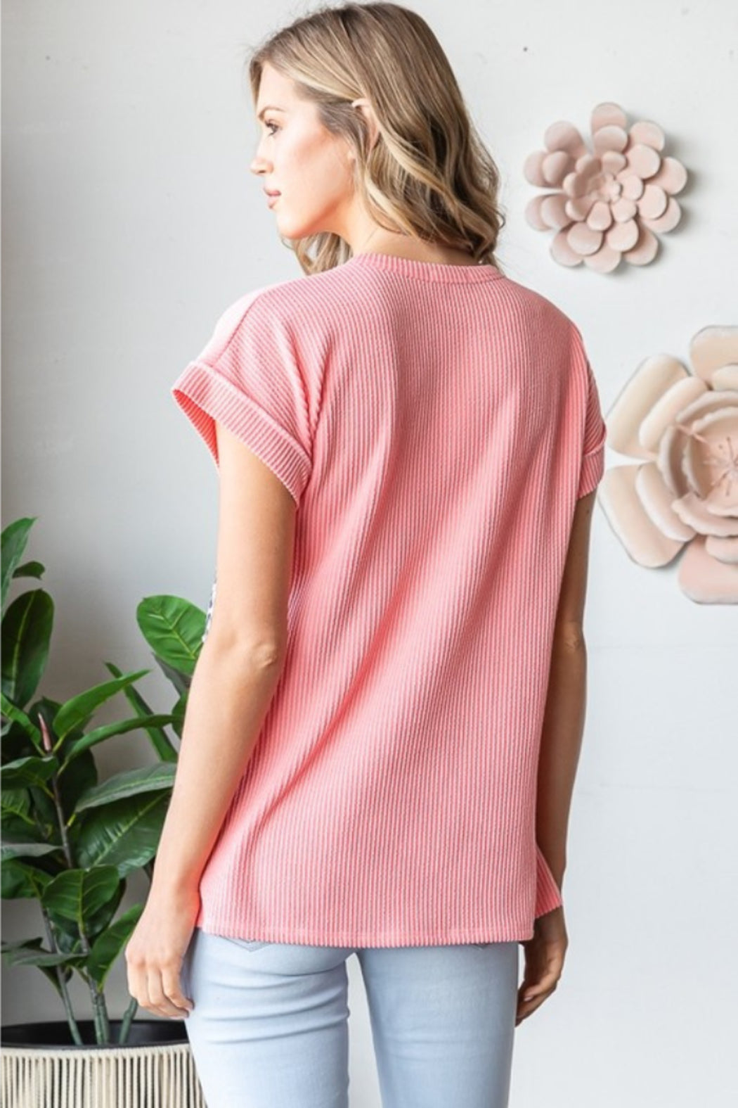 Short Sleeve Animal Color Block Top