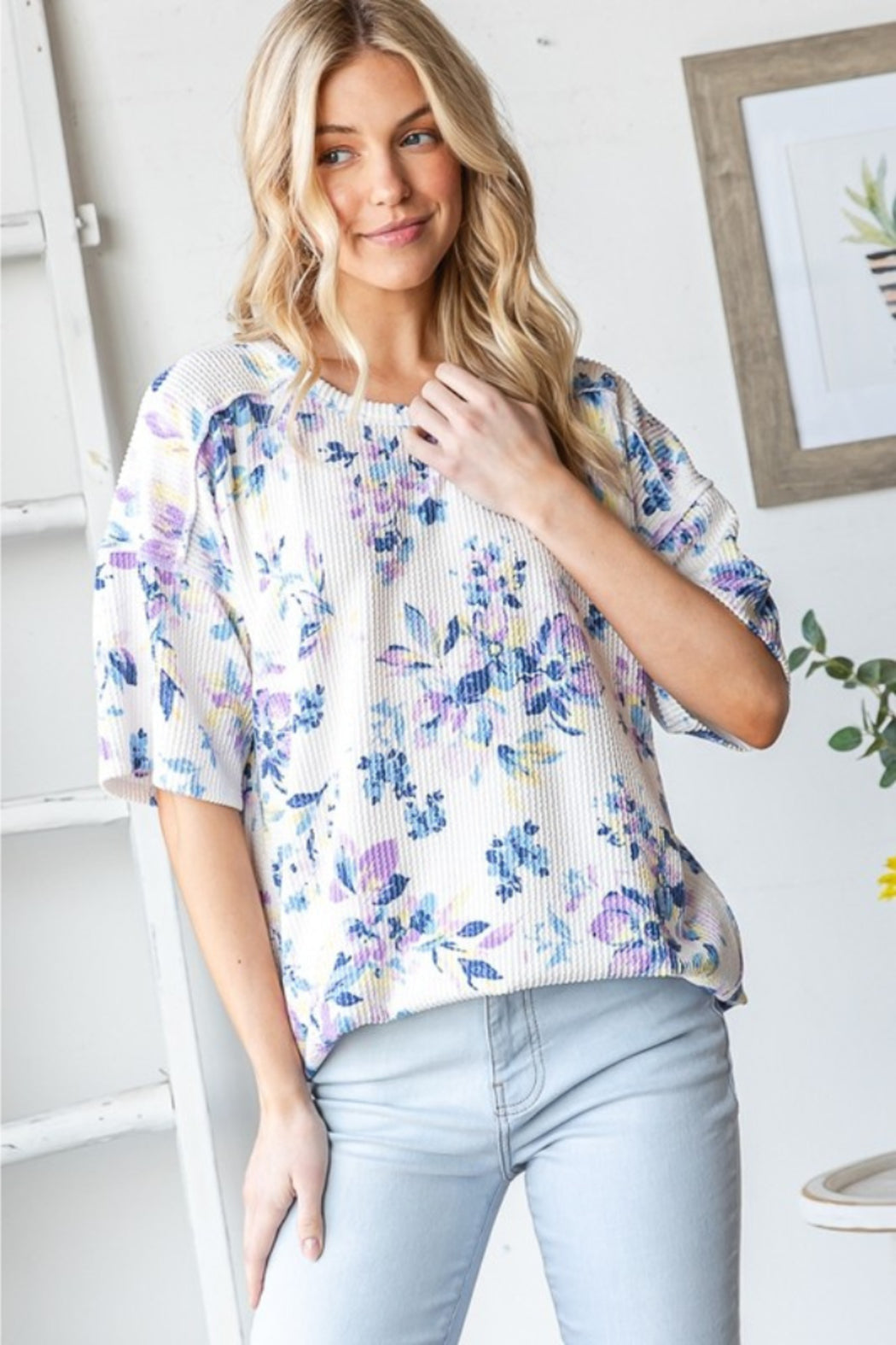 Short Sleeve Floral Urban Rib Top
