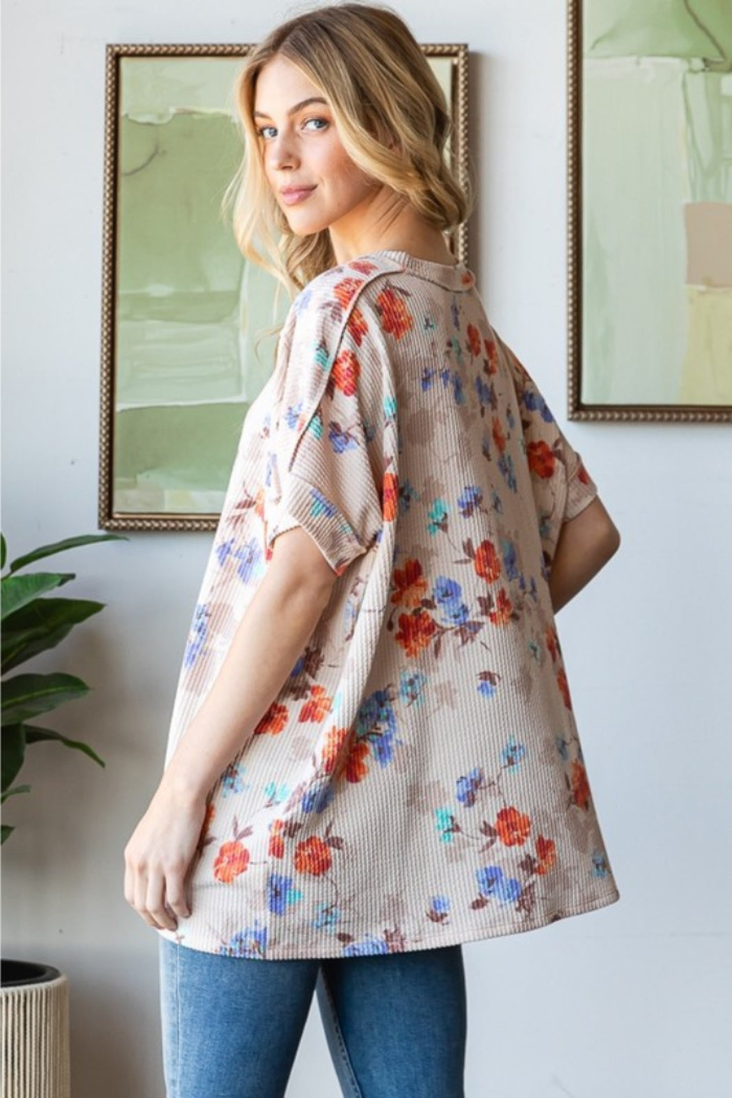 Short Sleeve Round Neck Multi Floral Print Top