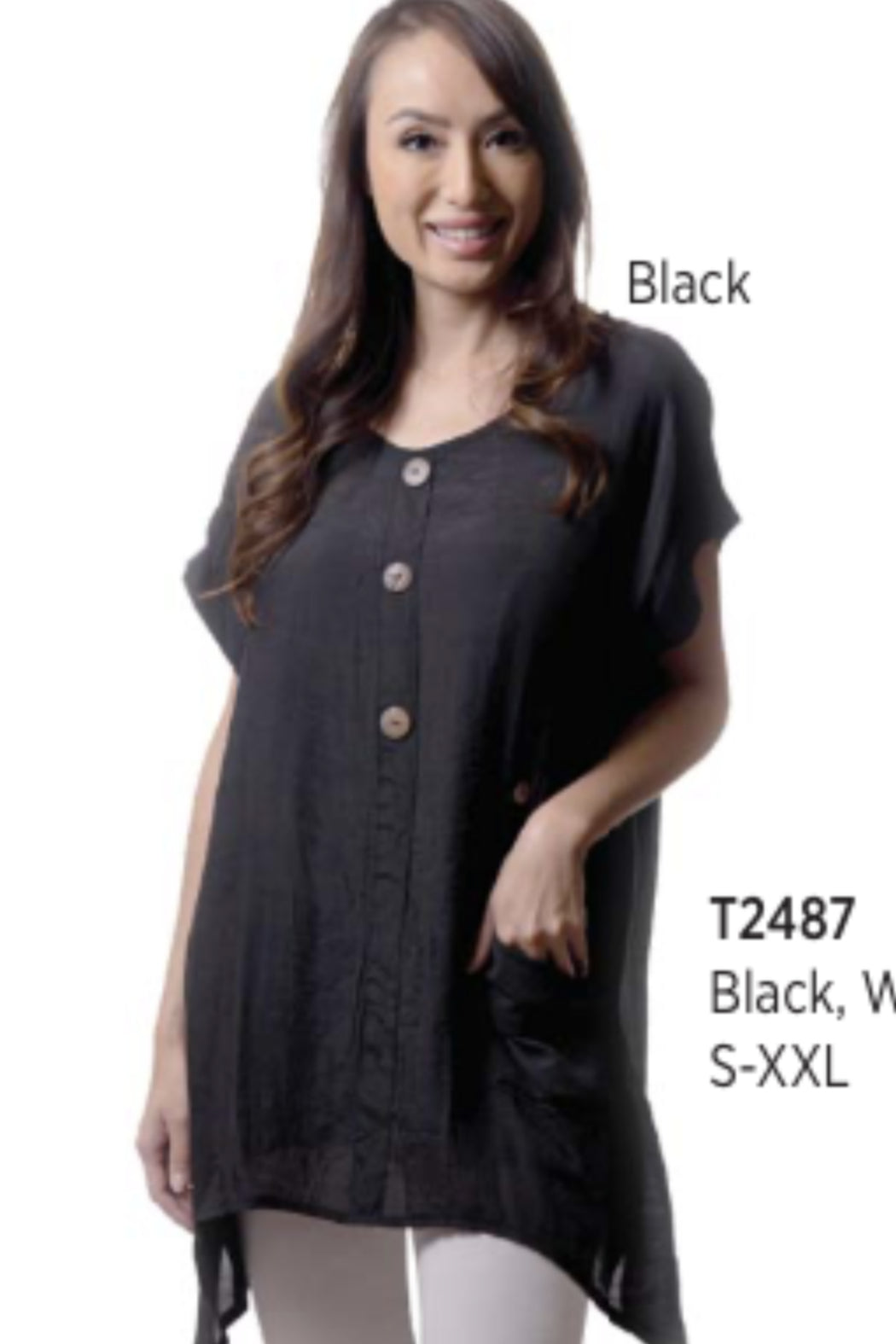 Short sleeve shirt with faux front buttons