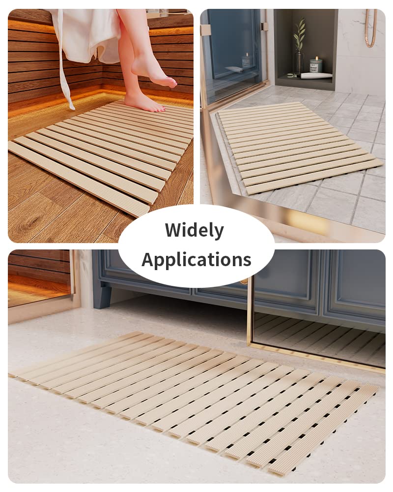 Shower-Mat Non Slip, PADOOR Heavy Duty Bathtub-Mat Curlable Quick Drain Sturdy Bath Tub Mat Without Suction Cups for Indoor Outdoor Use 17x26 Inch Black