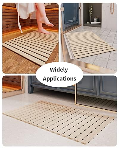 Shower-Mat Non Slip, PADOOR Heavy Duty Bathtub-Mat Curlable Quick Drain Sturdy Bath Tub Mat Without Suction Cups for Indoor Outdoor Use 17x26 Inch Black